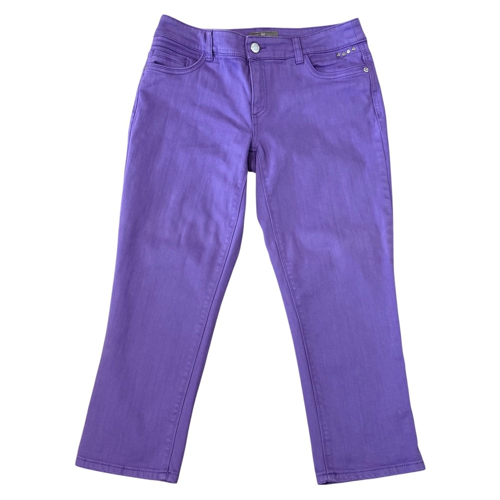 Chicos So Slimming Purple Cropped Jeans Womens Size 4-6 Rhinestone Capri Pants‎